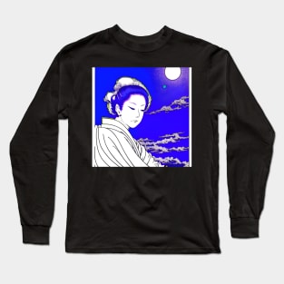 Woman waiting under the watchful moon. Long Sleeve T-Shirt